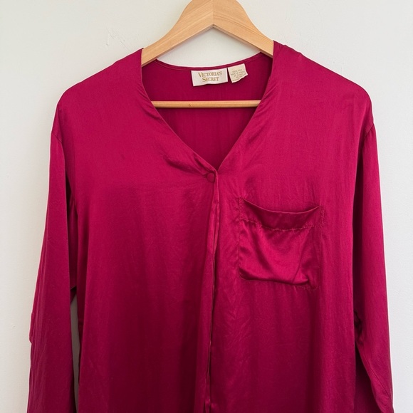 VTG Victoria’s Secret Gold Label Red Silk Sleep Shirt Size SP - Picture 2 of 10